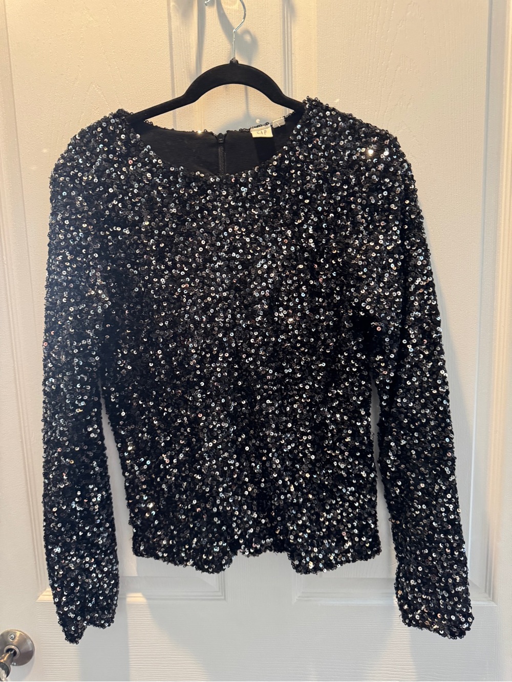 GAP Black Sequin Long-Sleeve Crewneck Top